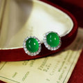 New Chinese Style Chalcedony Ear Cuffs, Emerald Green Clear Zircon Studs For Non-pierced Ears