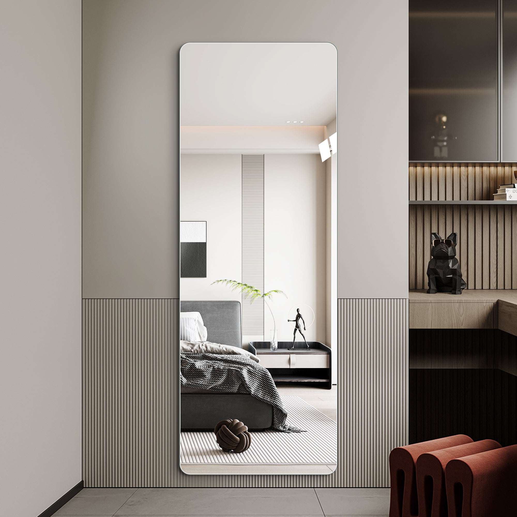 60 X 15  Inch Full Body Round Corner Mirror For Living Room Bedroom Cloakroom Wall Hanging With Hanging Hole High Quality 5mm Silver Mirror  Explosion-proof Glass