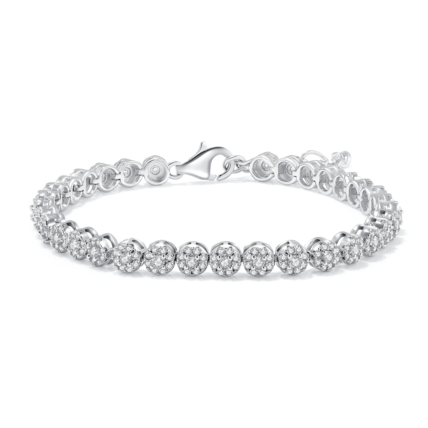 S925 Sterling Silver 2mm&1.2mm Moissanite Cluster Tennis Bracelet 18cm 297pcs D Color VVS1 GRA Certified Platinum Plated Gift Box