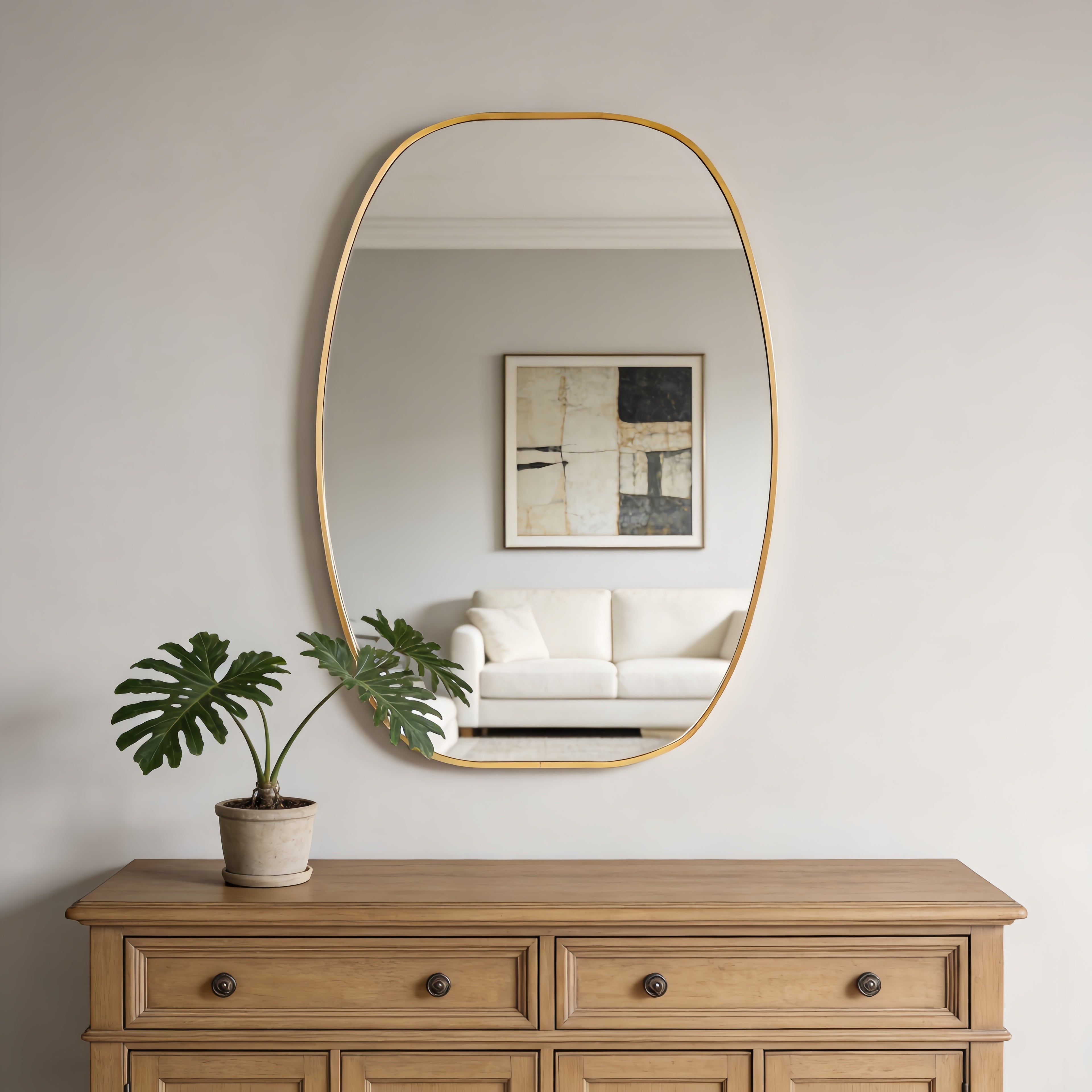 24x36 In Gold Metal Framed Oval Vanity Bathrrom Mirror For Wall