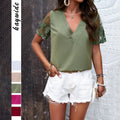 Casual V-neck Jacquard Short-sleeve Top