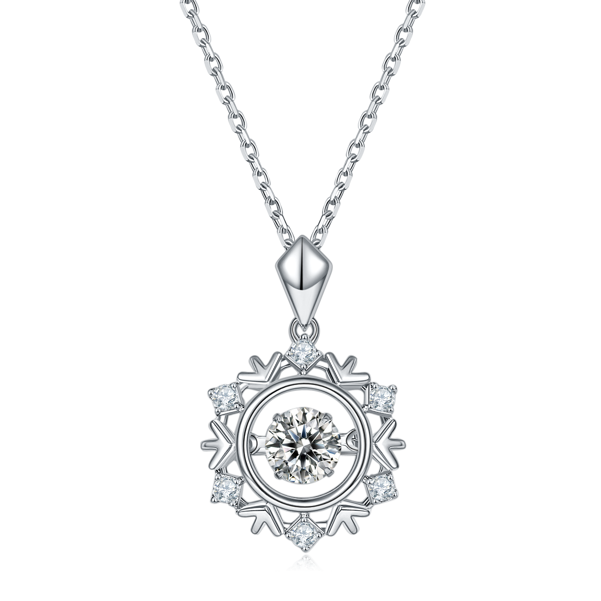 S925 Sterling Silver 0.5ct D Color VVS1 Moissanite Snowflake Necklace 45cm Platinum Plated GRA Certified Gift Box