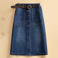 High-waisted Slimming Mid-length Washed Cotton A-line Dress With Button Placket