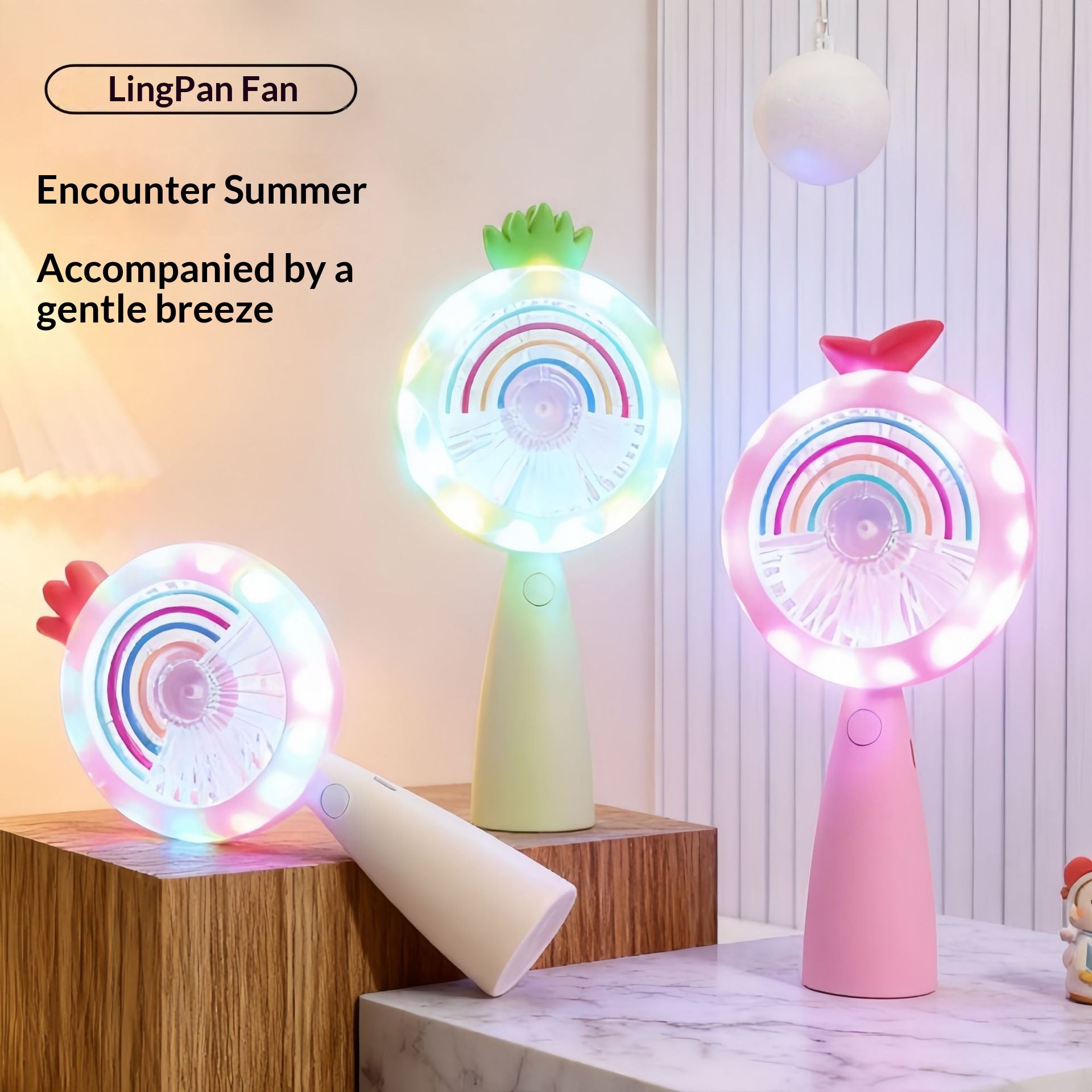 Outdoor Travel Student Cartoon LED Fill Light Handheld Portable USB Charged Fan