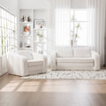 2-Piece Foldable Sofa Bed Living Room Couch Set, Convertible Chenille Boneless Cloud Floor Mattress Sleeper Lounge Accent Chair With Pillow For Apartment Living Room Bedroom Dorm Guestroom, Ivory