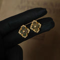 Colosseum Inspired French Retro Earrings, Medieval Black Mother Of Pearl Studs