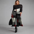 New Womens Long Sleeve Patchwork Plaid Dress