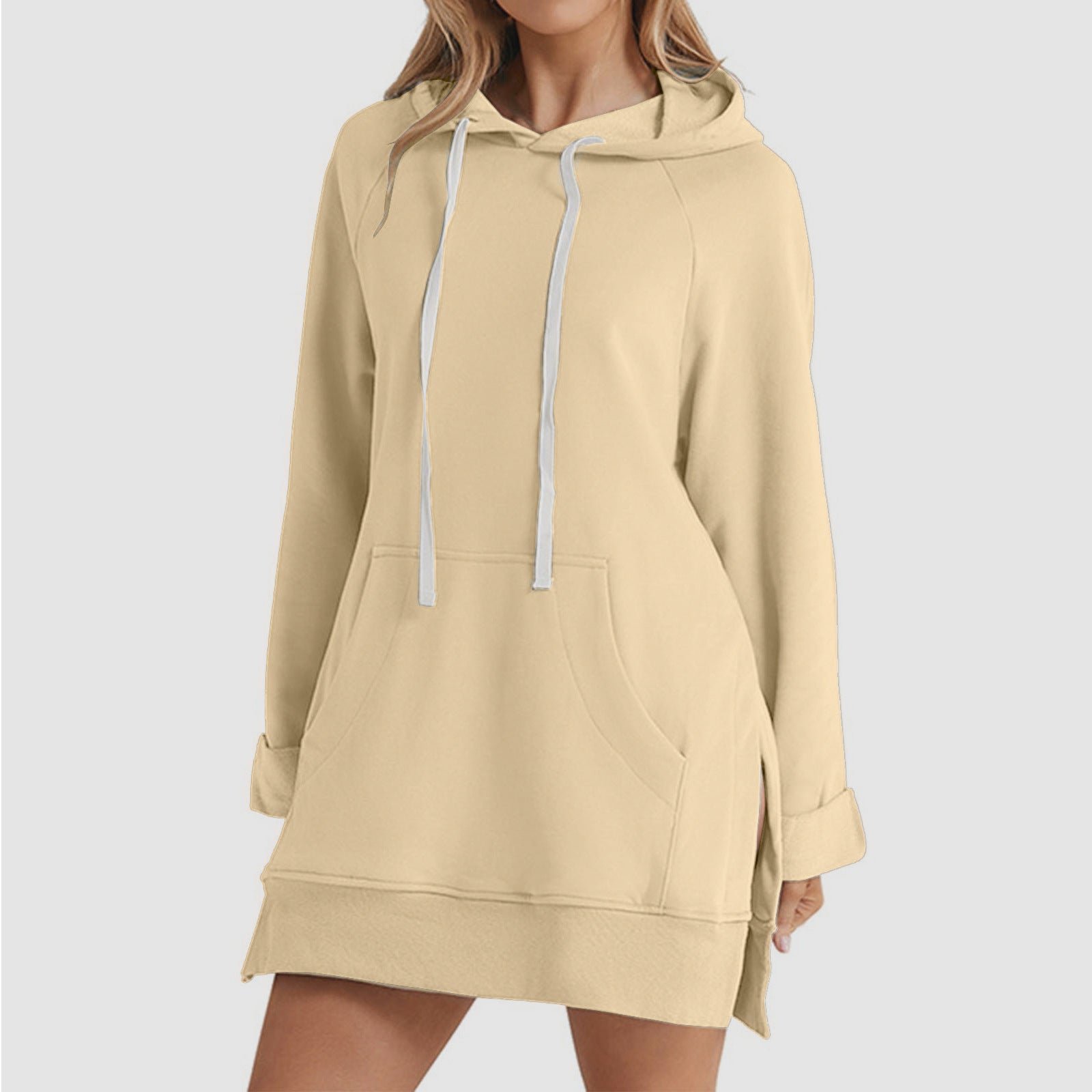 Womens Solid-color Hooded Mid-length Sweatshirt Now Available
