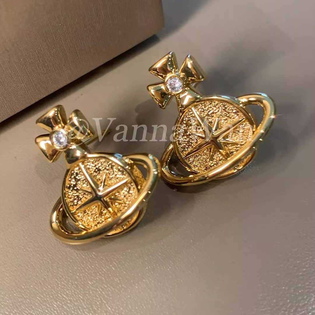 Trendy Saturn Shaped Metal Earrings, Classic Old Money Style Studs