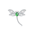 S925 Sterling Silver Dragonfly Brooch, 8x6mm Cabochon Green Chrysoprase, Platinum Plated 3.9g, Elegant Women's Brooch Pin With Gift Box