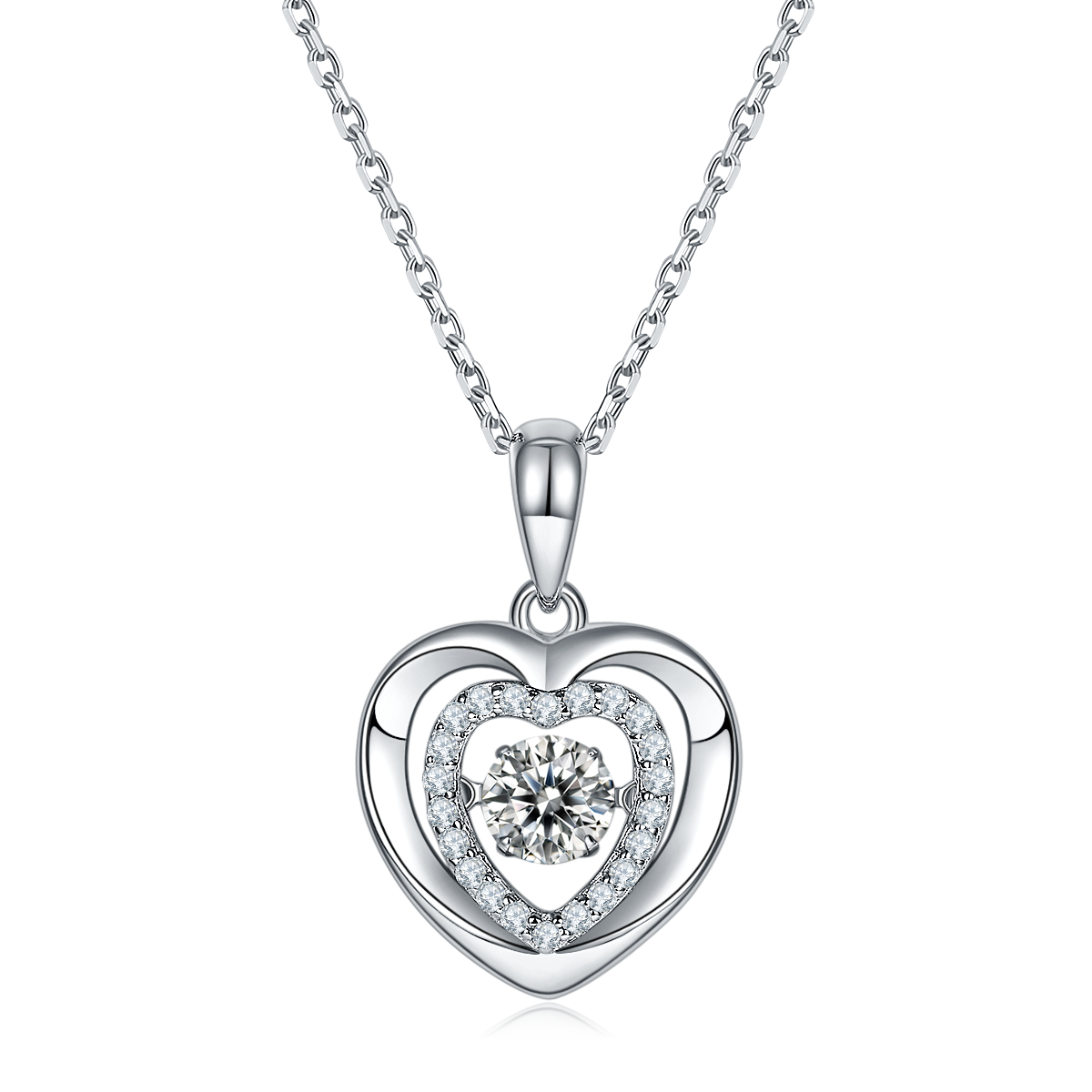 S925 Sterling Silver 0.5ct D Color VVS1 Moissanite Heart Necklace 45cm Platinum Plated Pave Halo GRA Certified Gift Box