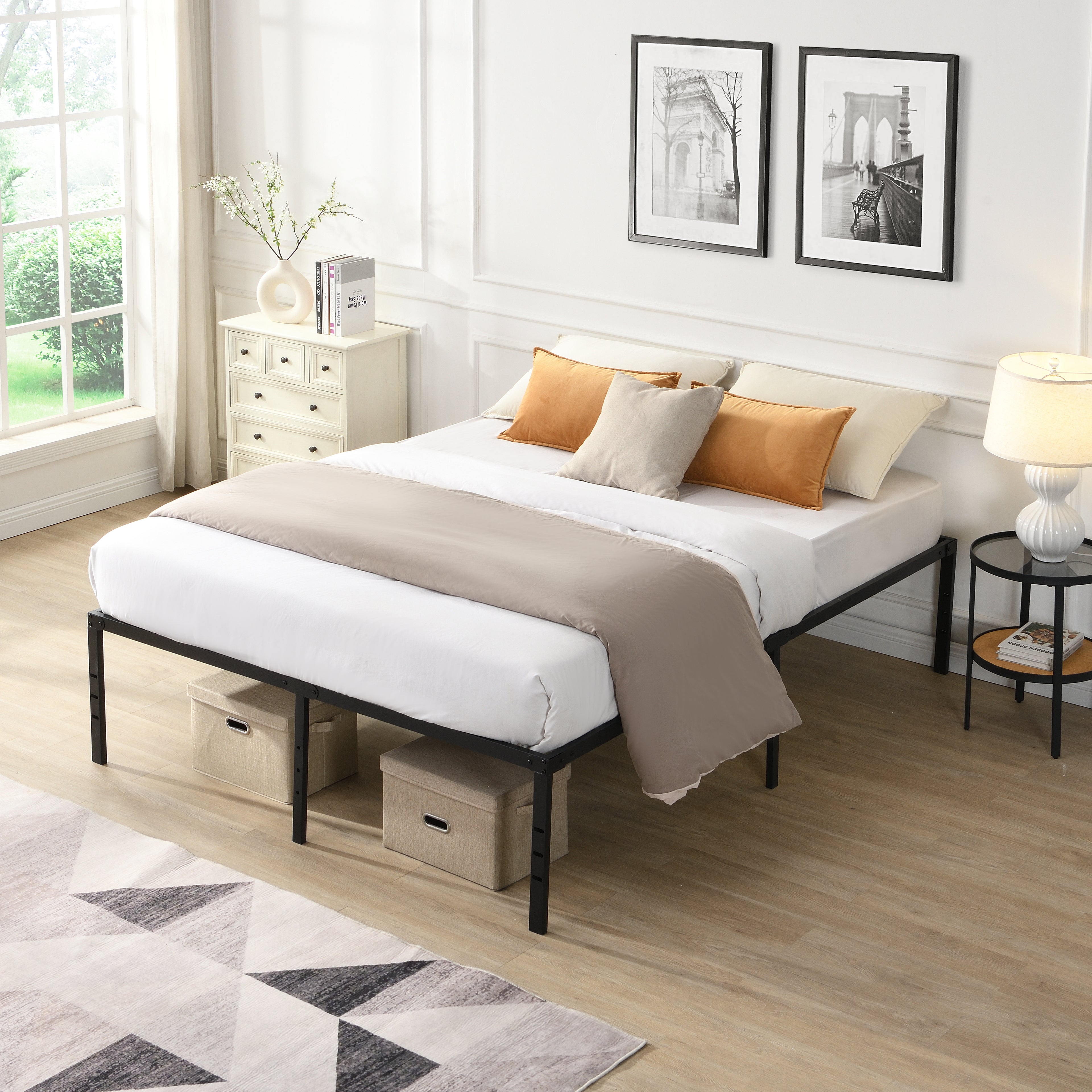Queen Size Bed Frame , Heavy Duty Metal Bed Frame , Quick & Easy Assembly, No Noise, Black