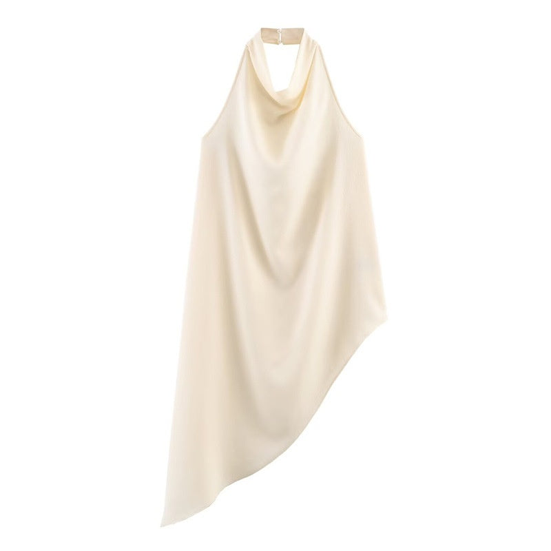 Solid-color Fashionable Asymmetrical Halter-neck Top