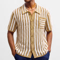 Mens Retro Striped Hollow-Out Knit Sweater