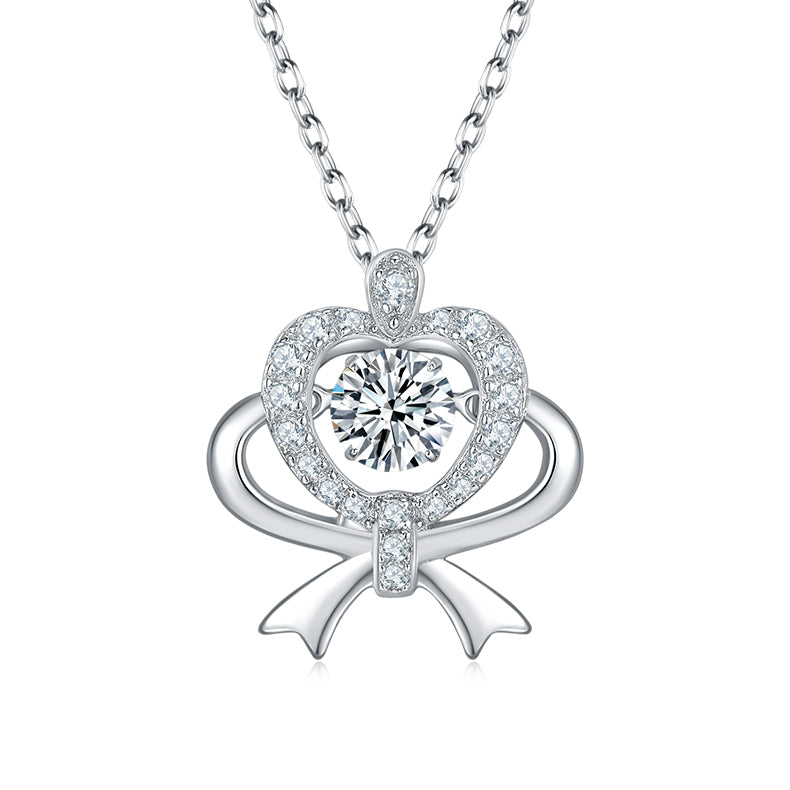 S925 Sterling Silver 0.5ct D Color VVS1 Moissanite Heart Bow Pendant Necklace 45cm Platinum Plated GRA Certified Gift Box