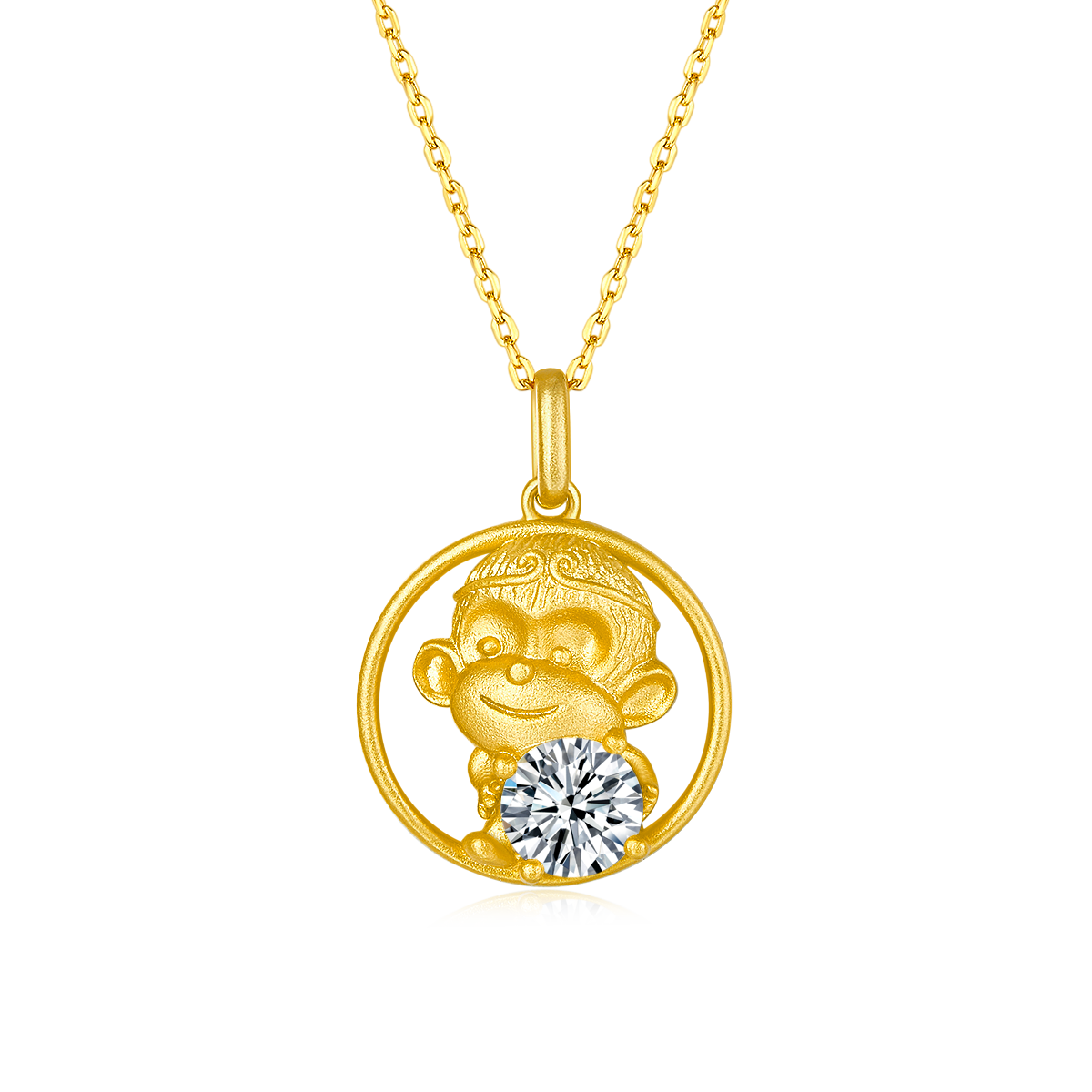 S925 Sterling Silver Gold Plated 1ct D Color VVS1 Moissanite Monkey Necklace 5.4g Chinese Zodiac Benmingnian Gift GRA Certified Gift Box