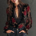 Womens Loose-fit Long-sleeve Gold Velvet Blouse