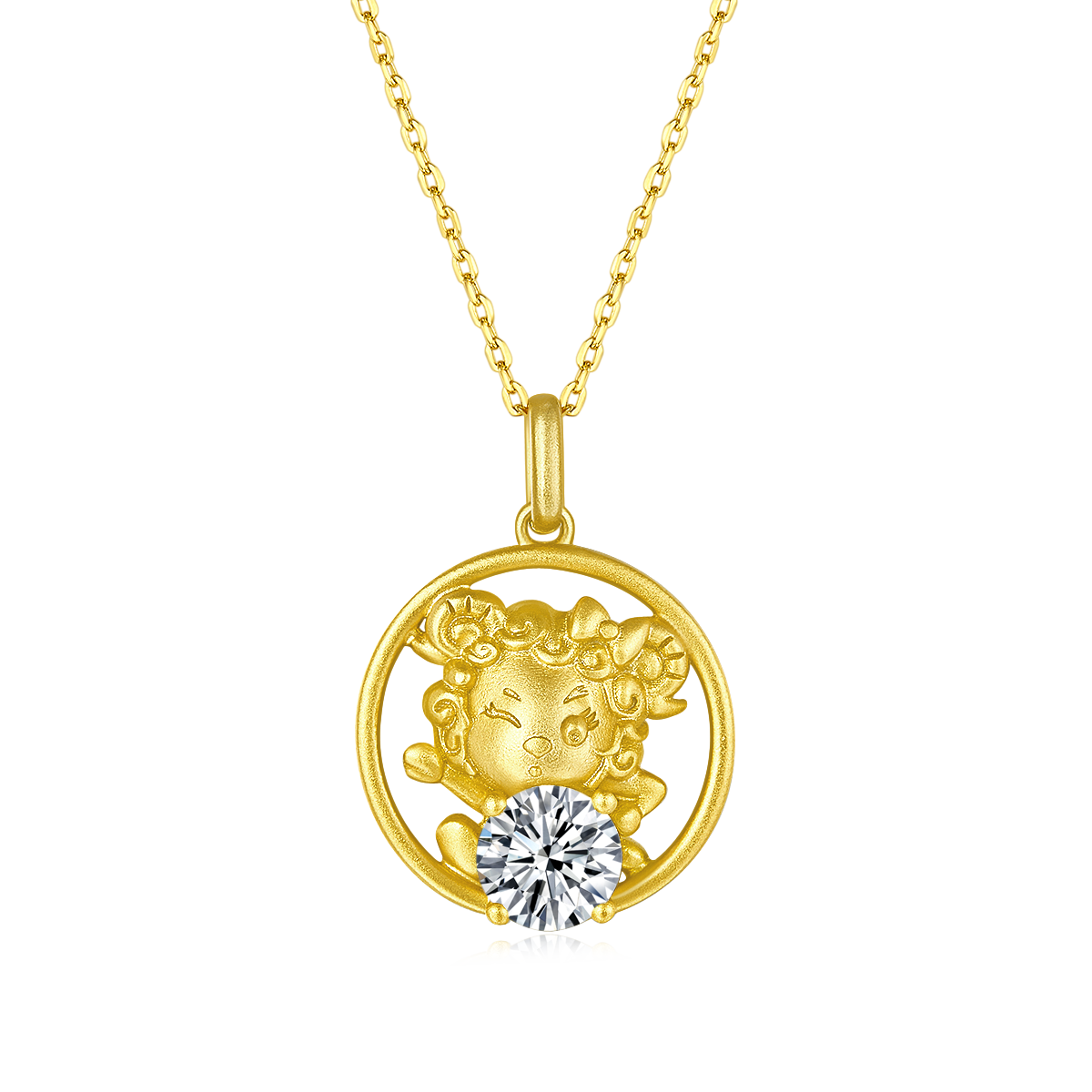 S925 Sterling Silver Gold Plated 1ct D Color VVS1 Moissanite Chinese Zodiac Goat Necklace 4.5g Benmingnian Gift GRA Certified Gift Box