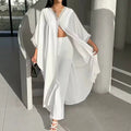 Womens Loose-Fit Batwing-Sleeve Lace V-Neck Coat And Pants Set