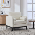 35.4  Wide Modern Farmhouse Performance Accent Chair With Black Finish Legs, Wood Base Reading Armchair Single Sofa With Two Bolster Pillows For Living Room Offices And Lounge, Ivory Boucle.