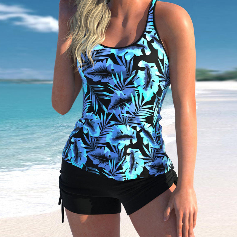 Printed Plus-size Tankini Two-piece Boxer-brief Swimsuit