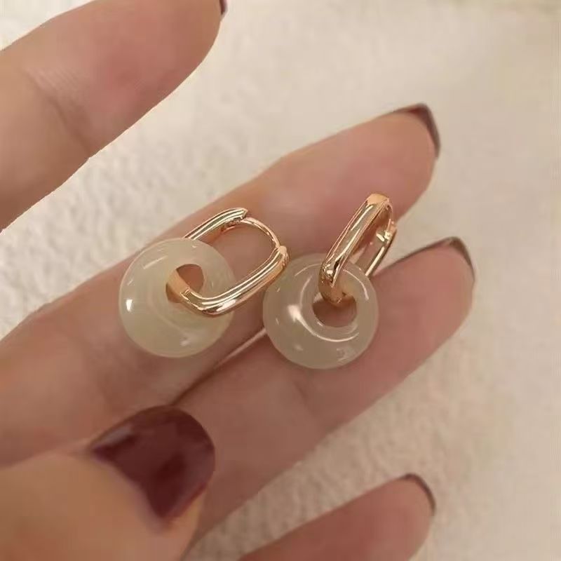 Peace Buckle Hoop Earrings For Women, Niche Design Oval Click Hoop Earrings, Light Luxury High-End New Chinese Style Ear Jewelry