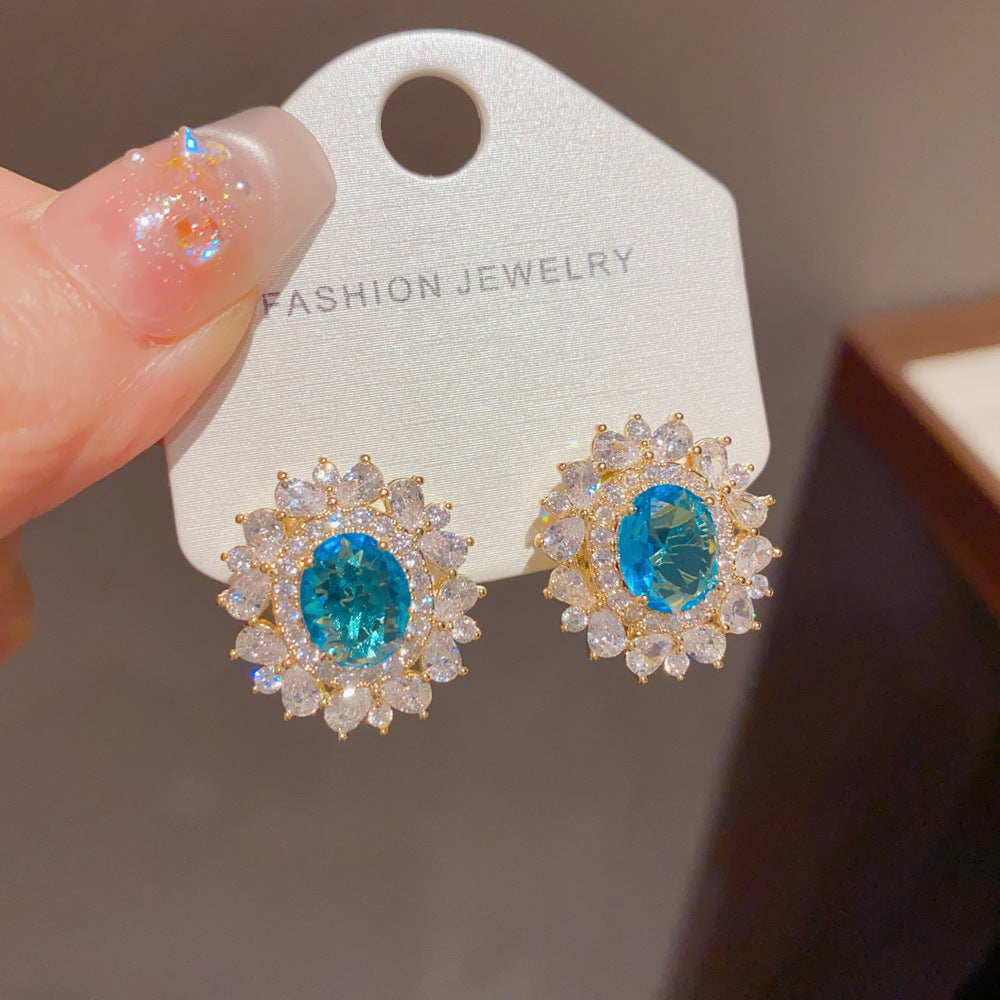 High-end Sunflower Stud Earrings Adorned With Zircons