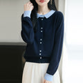 Womens Relaxed-fit Lapel-collar Color-block Knit Cardigan