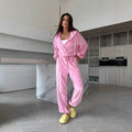 Casual Hooded Set Solid-color Long-sleeve Zip-up Cardigan With Drawstrings