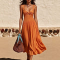 Womens Retro Hollowed-Out Casual Sleeveless Slip Dress