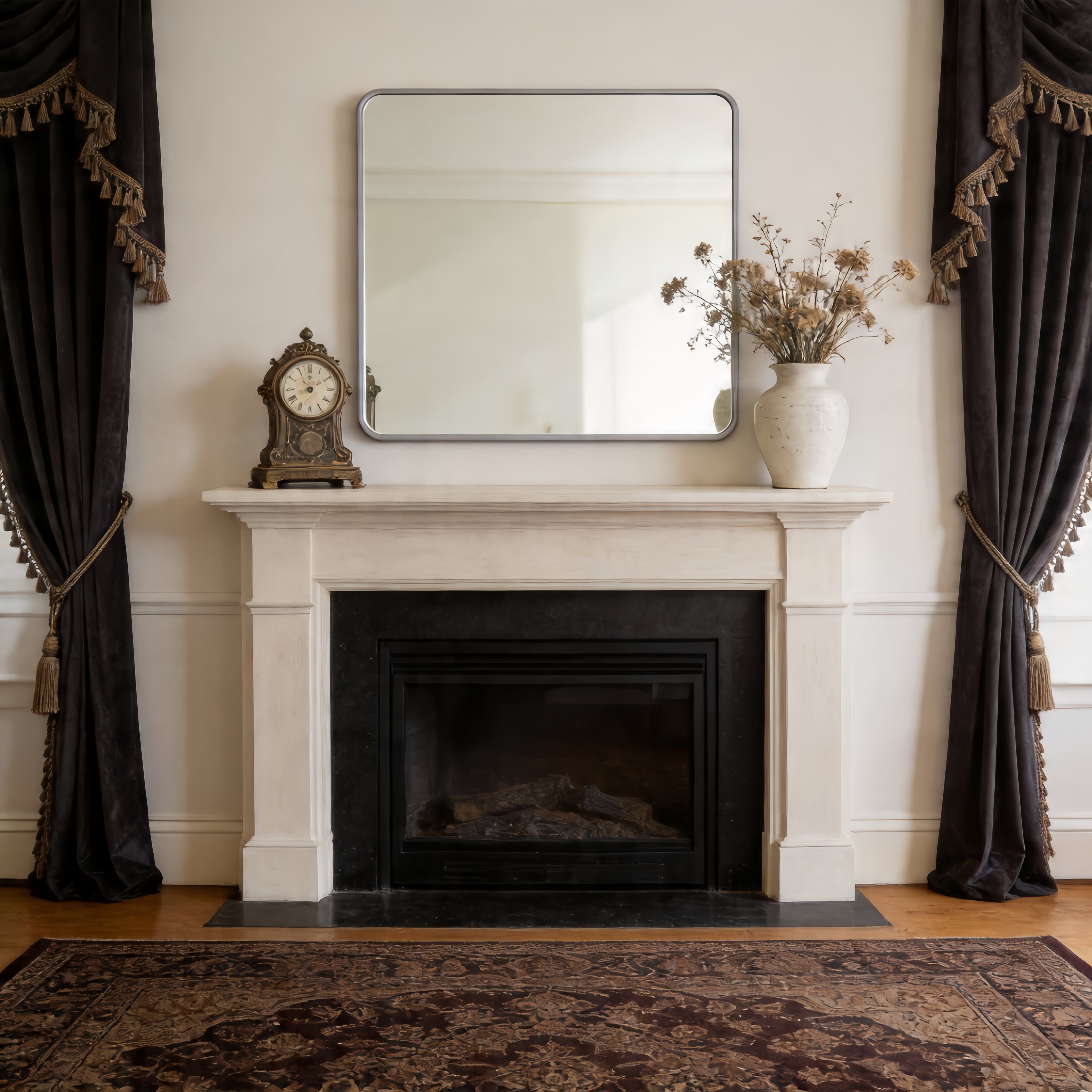 36in X 36in Inch Silver Metal Framed Square Bathrrom Mirror For Wall.