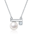 S925 Sterling Silver Natural Freshwater Pearl Necklace Asymmetrical Balance Bar Design Platinum Plated 2g Gift Box