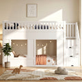 Bunk Bed, Loft Bed, Children S Bed, Wooden Bed, House Bed 3ft-90x190cm With Storage Stairs, Convertible Play Area Below, White