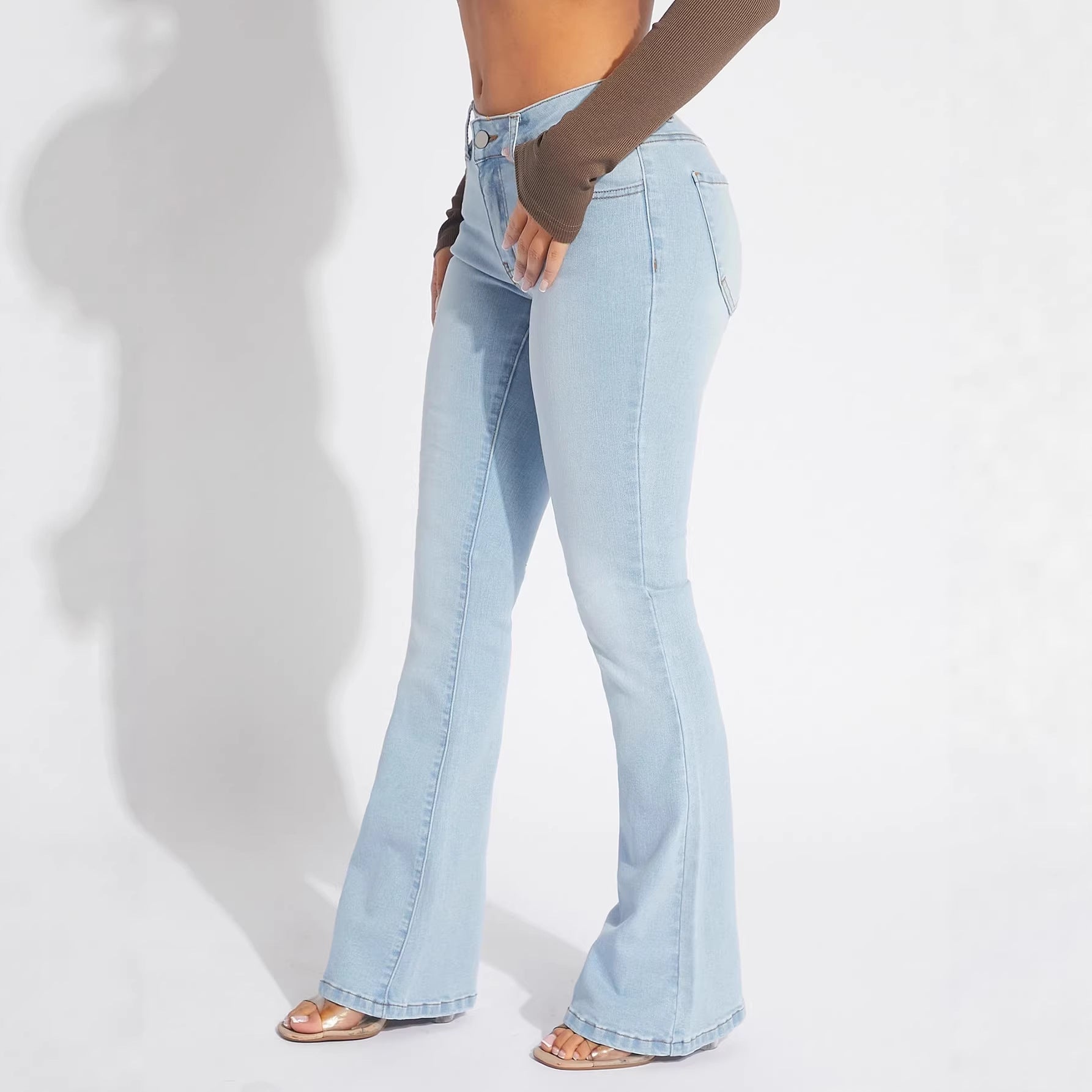 European And American-style Elastic Retro Flared Trendy Jeans For Women