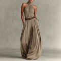 Solid-color Sleeveless Halter-neck Slim-fit Jumpsuit For Women