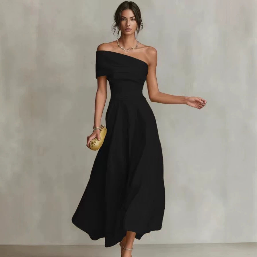 Womens Waist-cinching Off-shoulder Backless Dress