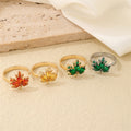 European And American Maple Leaf Zircon Ring For Women