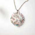 1pcs Gradient Enamel Hollow Dragon Phoenix Lotus Pendant Necklace, Elegant Oriental Style, For Daily Wedding Wear & Couple Lucky Holiday Gifts
