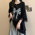 Plus-size Womens Ruched Ice-silk Short-sleeve Top With Butterfly Embroidery And A Starry Print