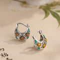 New Chinese Style Sunflower Click Hoop Earrings For Women, Light Luxury High-End Niche Design Ethnic Vintage Metal Ear Jewelry