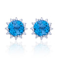 S925 Sterling Silver Starburst Stud Earrings, 6mm Natural Blue Crystal, Platinum Plated 1.6g, Sparkling Snowflake Earrings For Women, Fashion Jewelry Gift Box