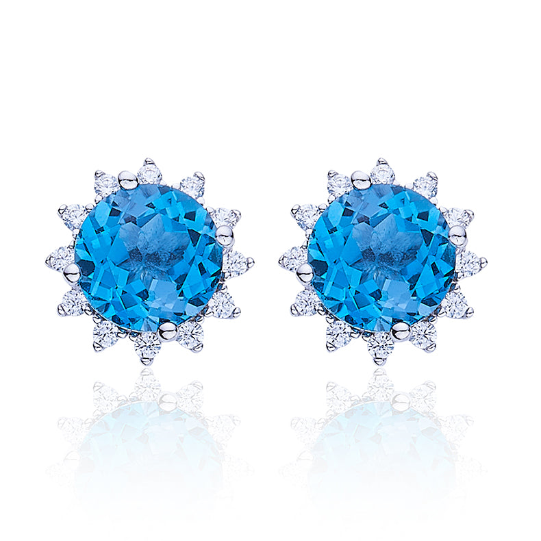 S925 Sterling Silver Starburst Stud Earrings, 6mm Natural Blue Crystal, Platinum Plated 1.6g, Sparkling Snowflake Earrings For Women, Fashion Jewelry Gift Box