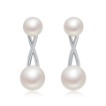 S925 Sterling Silver Natural Freshwater Pearl Earrings, 1.1g Lightweight X-Cross Design, 3 Colors Available, Platinum Gold Rose Gold Plated, Gift Box