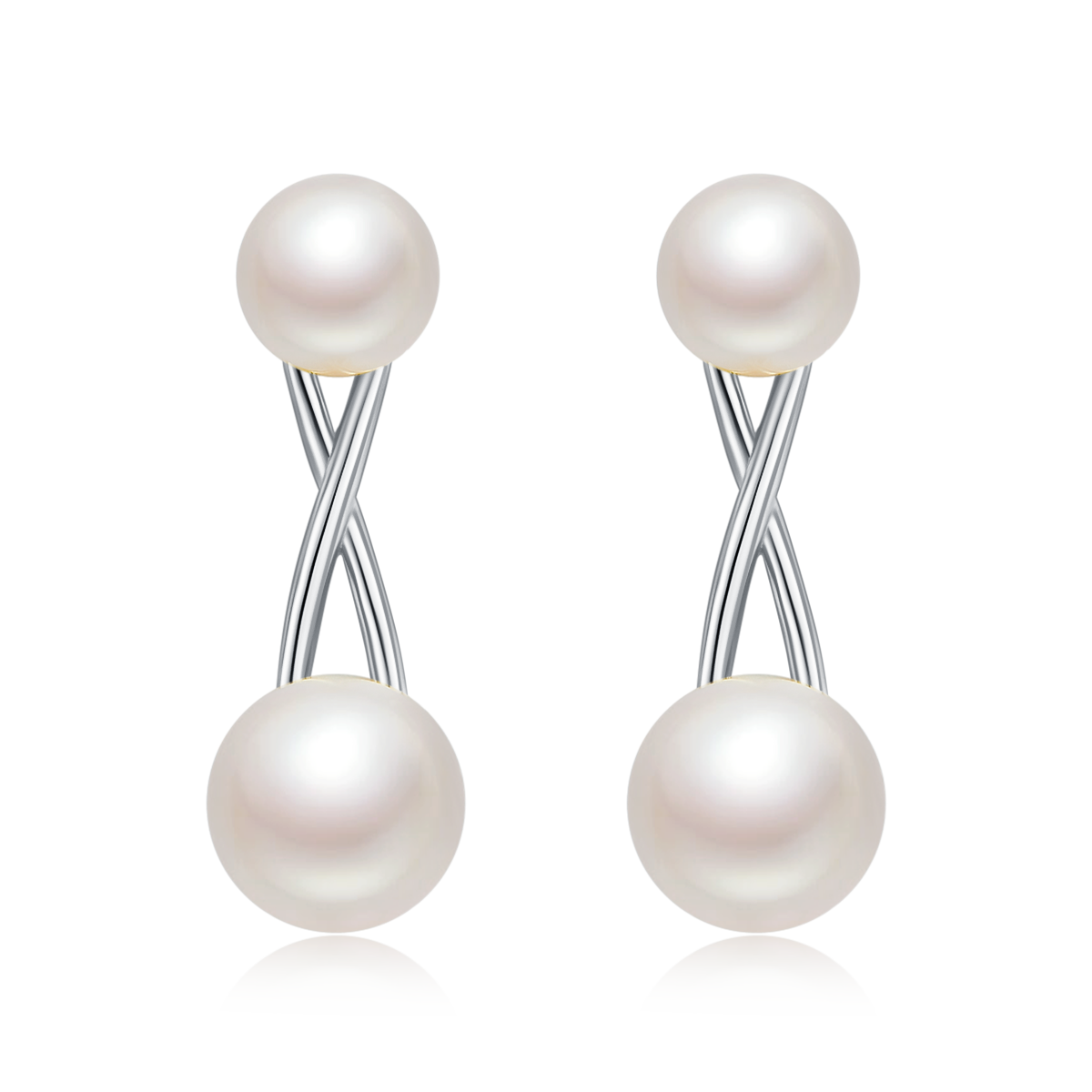 S925 Sterling Silver Natural Freshwater Pearl Earrings, 1.1g Lightweight X-Cross Design, 3 Colors Available, Platinum Gold Rose Gold Plated, Gift Box