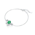 S925 Sterling Silver Bowknot Bracelet, 8x6mm Cabochon Green Chrysoprase, Platinum Plated 2.5g, 19cm Link Chain, Elegant Women's Jewelry With Gift Box