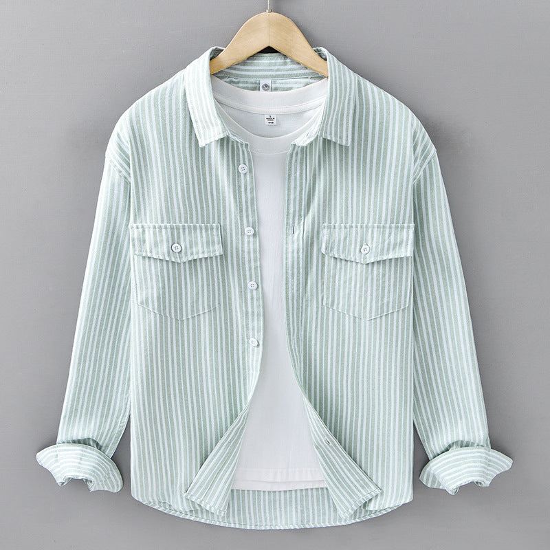 Mens Striped Long-Sleeve Casual Shirt