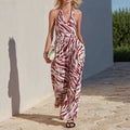 Womens Backless Zebra-Print Casual Jumpsuit