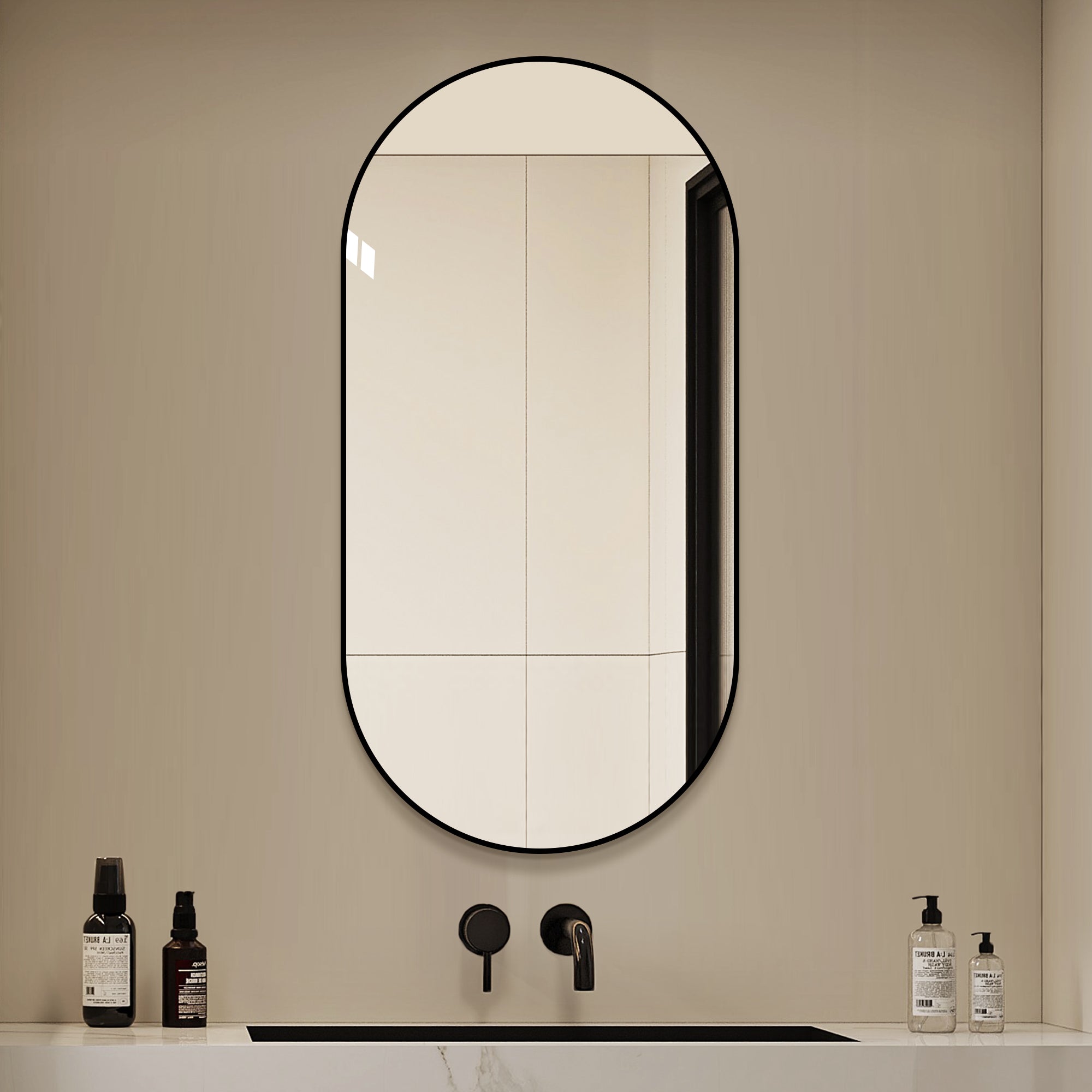 48x24 Inch Black Bathroom Vanity Mirror Wall Mounted, Framed Wall Mirror For Bathroom, Vertical Or Horizontal Hanging, Modern HD Mirror For Bedroom, Entryway