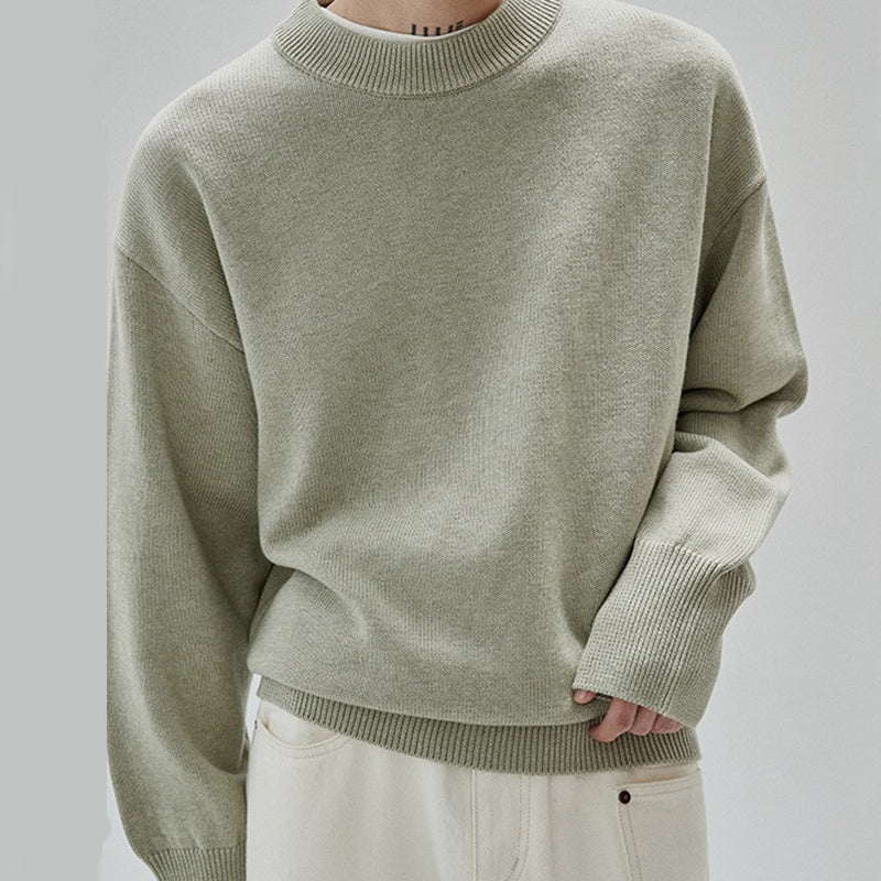 New Mens Solid-color Crew-neck Sweater