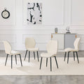 4-Pack White Light Luxury Household PU Leather Dining Chairs. Multiple Colors Available, With Black Metal Legs And Adjustable Feet, Suitable For Dining Room, Study & Office ,etc.